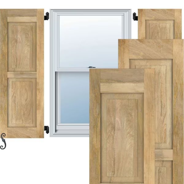 Americraft 2 Equal Raised Panel Exterior Real Wood Shutters, RW101RP15X38UNH, Ekena Millwork, Mfr#: RW101RP15X38UNH